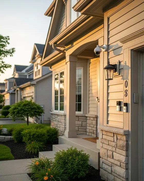 Security camera and smart home device installed on an Aurora property, representing professional home and business security services in the city.
