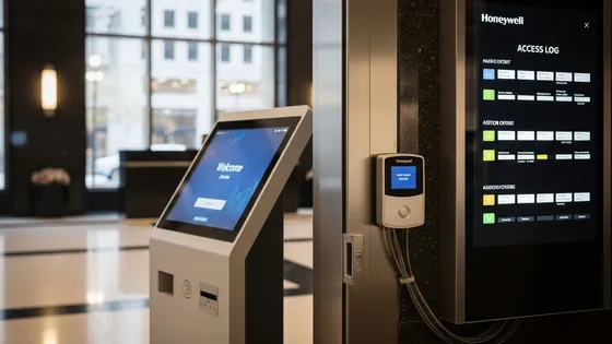 Commercial access control badge reader and visitor management system in downtown Chicago office