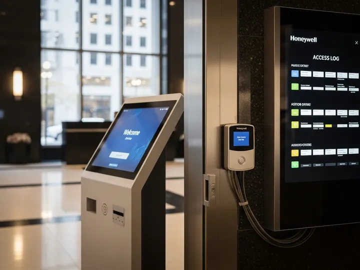 Commercial access control badge reader and visitor management system in downtown Chicago office