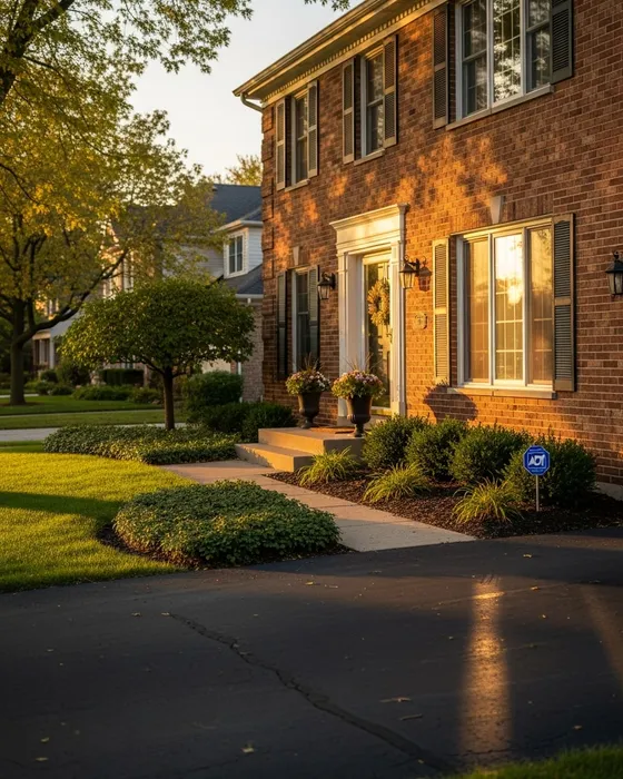 Security camera and smart lock installed on a Naperville home, representing professional security services in the area.