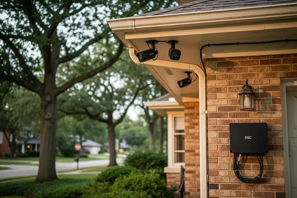 Outdoor security cameras mounted on home exterior in Oak Park with night vision capability