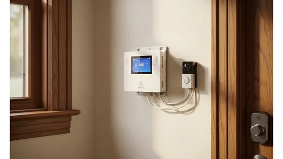 Smart home security panel and mobile app interface installed in Lincoln Park brownstone