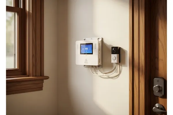 Smart home security panel and mobile app interface installed in Lincoln Park brownstone