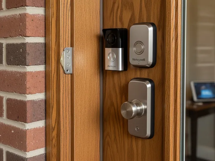 Video doorbell and smart lock installed on front entrance of Evanston home